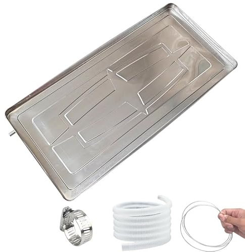 Vaschetta Condensa Condizionatore, Vaschetta Raccogligocce Rettangolare in Acciaio Inox Addensato, con Tubo di Scarico e Raccordi(93 * 45 * 3cm)