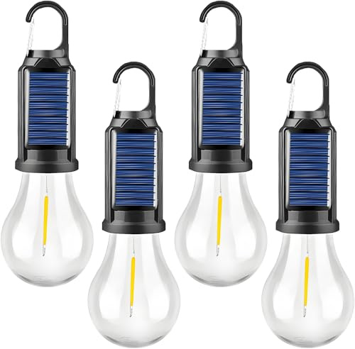MVIOCS Paquete de 4 faroles LED de camping recargables, portátiles, impermeables, para exteriores, con 3 modos, bombillas colgantes para tienda de campaña con gancho de clip para camping, senderismo