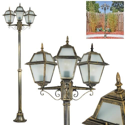 HOFSTEIN Kandelaber Fornelos, Außenwegeleuchte aus Metall/Glas in Schwarz/Gold/Weiß, verstellbare Wegeleuchte im Vintage/Antik/Landhaus-Design für Garten, Außenbereich, Hof, Höhe 206 cm, 3 x E27, IP44