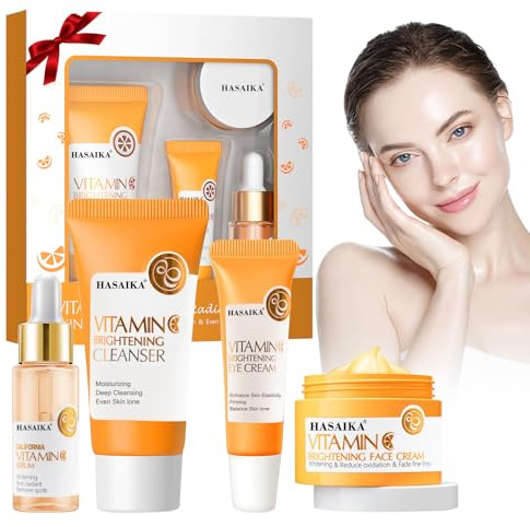 HASAIKA® Kit per la Cura Della Pelle alla Vitamina C, Crema Rassodante Idratante per la Pelle, per una Pelle Luminosa e Radiosa, 4 pezzi