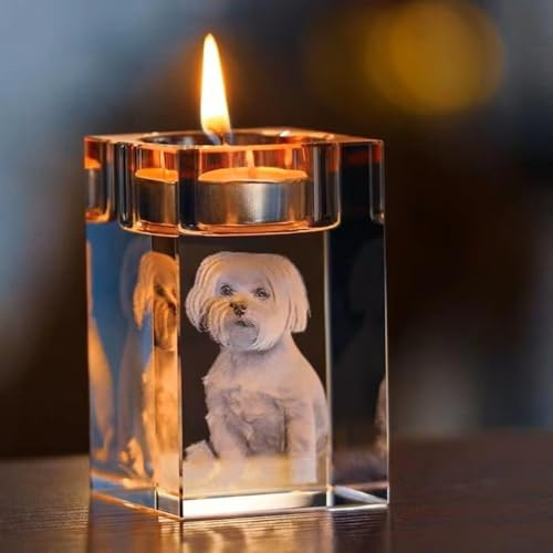 Portrait d'animal De Compagnie 3D Personnalisé, Photo en Cristal Gravée en 3D, Cadeaux Commémoratifs for Chiens for La Perte d'un Chien, Chat, Lapin, Cadeau Commémoratif for Chien(12cm)
