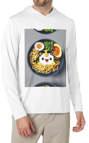 YANYU Sudadera con capucha versátil con estampado de huevera, fideos y ramen, para hombre, para gimnasio, entrenamiento, camiseta de manga larga, Blanco, X-Large