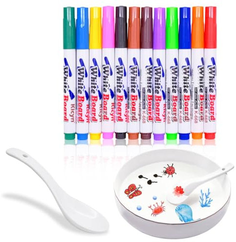 BLLREMIPSUR 12pcs Magical Drawing Pens, Water Art Pens With Spoon, Water Painting Water Doodle Pens Watercolor Marker Pens, Floating Marker Pens Boys Girls Gifts