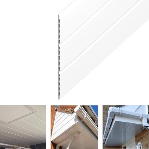 Hollow Soffit Cladding Board - White Plastic Soffit Board 5m Length x 300mm - 1 Length Pack