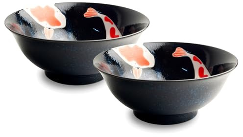 Koi-Bowls - AsiATICA - Bols à ramen en porcelaine, différentes tailles - Bol asiatique de qualité supérieure pour riz, pâtes, tapas, udon, céréales, soupes - Fabriqué au Japon (lot de 2 bols Ø 21 cm,
