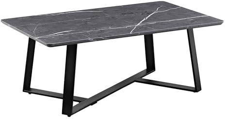 WeHome - Tavolino Da Salotto Rettangolare In Legno MDF 90x55x35 Cm, Tavolino Basso Salotto Design Moderno, Coffee Table Stile Industriale Con Gambe Metallo Nero, Tavolino Da Caffe (Grigio Scuro)