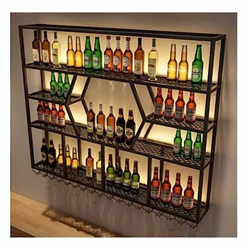Porta bottiglie di vino e bicchieri da parete in metallo, per casa, ristorante, bar, nero, 120 x 20 x 125 cm
