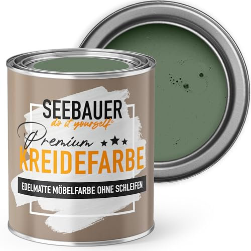SEEBAUER diy Kreidefarbe für Möbel Grün 375ml für Innen (No. 762 Nordic Wood) Möbelfarbe ohne Schleifen - Holzfarbe extra matt - Holzlack, Möbellack hohe Deckkraft