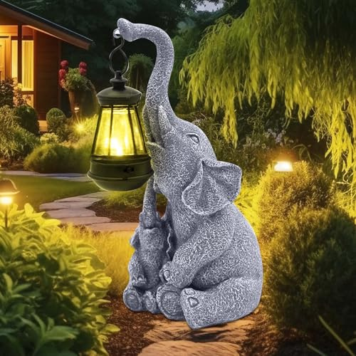 Elefanten Deko Solar Gartenfiguren,Solarlaterne für Draußen mit LED Lichtern,Wetterfeste Gartendeko für Balkon Terrasse Hof,Geburtstagsgeschenk für Frauen Männer Mama,Solarbetriebene Elefantenstatue
