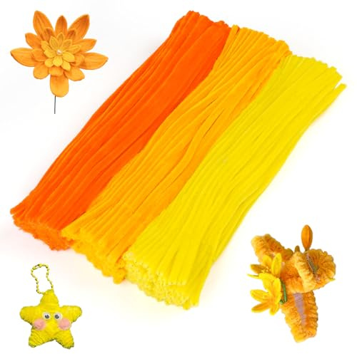 300 Stück Pfeifenreiniger,Basteln Herbst Gelb Pfeifenputzer zum Basteln | 30cm Pipe Cleaner Set,Chenilledraht für Kreative Blumen, DIY-Projekte