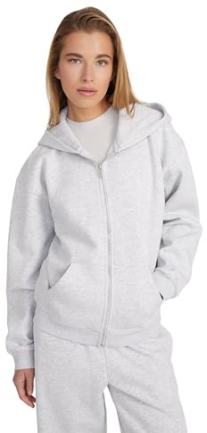 Style & Republic Damen Cropped Zip Hoodie aus Baumwollfleece – Oversized Fit, RIPP-Details, gemütlich, Hochwertig & stylisch mit Reißverschluss, Hell Grau XS