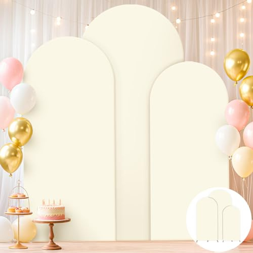 FUHSY Ivory Arch Cover Spandex Arch Backdrop Cover Set of 3 (6FT 6.6FT 7.2FT) Arches Covers Stretchy Backdrop Cream Wedding Arches Stand Covers for Birthday Party Baby Shower Banquet Arched Decor
