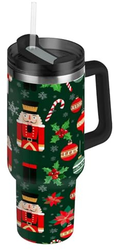 RPLIFE Gobelet de Noël vert casse-noisette avec poignée, 1,2 l, tasse à café isotherme en acier inoxydable pour homme et femme