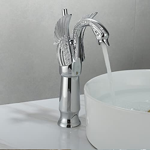 hot and Cold European washbasin wash Basin Toilet Vintage Full Copper Antique undercounter Basin Golden Faucet swan, Silver swan (countertop Basin)