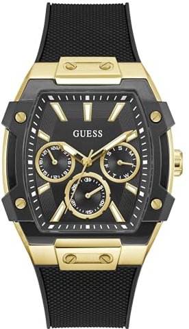 Guess Phoenix GW0956G2 - Reloj de Pulsera para Hombre (44 mm, Correa de Silicona Negra, 5 Bares), Color Negro