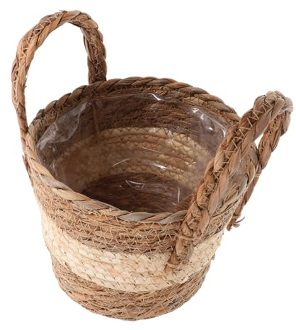 TOGEVAL Cesta Colgante Tejida de Junco para Plantas y Suculentas, Contenedor Versátil Beige Diseño Rústico para Ambiente Interior y Exterior