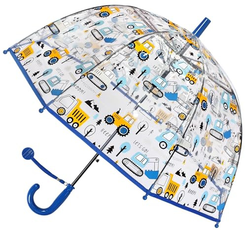 Kinder-Regenschirm – winddicht und automatisch zu öffnende Kuppel-Baldachin für Sicherheit, transparentes Design für Kleinkinder, perfekt für Jungen und Mädchen