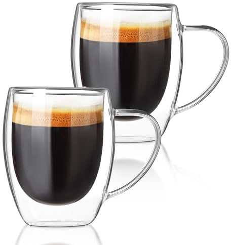 FrutPunch Double Walled Coffee Mug Set of 2, Glass Coffee Mugs with Handle, Suitable for Cappuccino, Latte, Espresso, Hot Drinks, Cold Drinks, 350ml