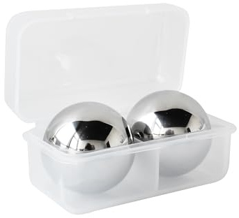 Outset Stainless Steel Ice Cube Spheres, Set of 2 Round Reusable Metal Whiskey Stones with Store Box, 1.57