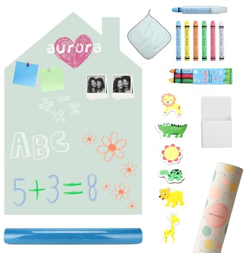Mithreel Pizarra Magnética Infantil – Pizarra Niños, Adhesiva, Forma Arco y de Color con Tizas – Pizarra Magnetica Adhesiva – Ideal Regalos para Niñas y Niños (HOUSE VERDE 100X80)