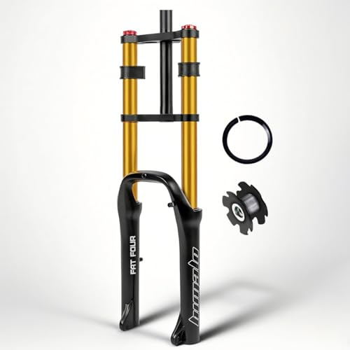 KANGXYSQ 20 Zoll Schnee Fat-Gabel 4,0 Reifen Luftfedergabel Federweg 120 Mm Doppelte Schulter 1-1/8 Gerade Fahrradgabel Scheibenbremse QR 9 Mm Rebound-Einstellung for BMX, Beach, XC(Gold)