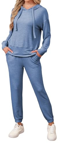 Famulily Tracksuit for Women Stylish Hoodies with Elastic Wide Hem & Comfy Jogger Pants Flattering 2 Pack Outfits Blue M