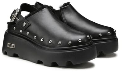 CULT, New Rock 3950 Low W Leather, Zapatillas Sabot Piel Cuña Pelo Sintético, Negro , 39 EU