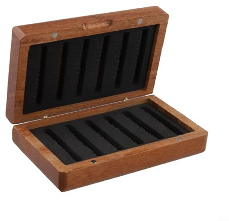 Cushteg Scatola da pesca a mosca per mosche e ami, in legno, con fessura in schiuma, design a doppio lato, 14 x 8,5 x 4 cm, per tasca gilet, marrone noce