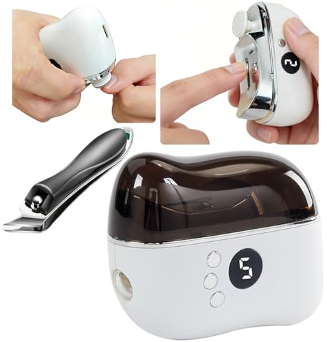 Elektrischer Nagelknipser + Schrägknipser Set – 3-in-1 Nagelfeile mit LED, Alloy-Klinge, leise & vibrationsarm – Inkl. Nagelstaubbehälter, langlaufend & kindersicher/Für Maniküre, Pediküre & Familie