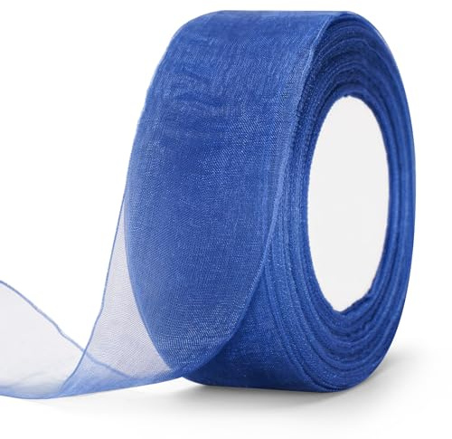 jijAcraft 4cm Organzaband Royalblau: 45M Transparent Geschenkband Hochzeit, Tüll Schleifenband, Dekoband Rolle für Tischdeko, Geschenkverpackung & Baby Shower