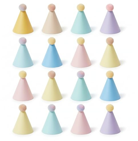 Tingliyi Cone Birthday Party Hats for Adults, Multicolor, 16 Pcs | Premium Cardboard, Adjustable Elastic Strap, Adults Festival Wear, Pet Dog Photo Prop, Teddy Bear Toy Animals Dress Up