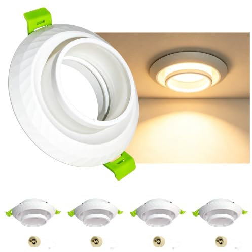 Aulaiyi 4er GU10 Einbaustrahler Set, Deckenspots Weiß aus Aluminium mit GU10 Fassung, Blendfreies Design, verstellbares Lochmaß 60-75mm, Einbaurahmen für Neubau & Renovierung, Ohne Leuchtmittel
