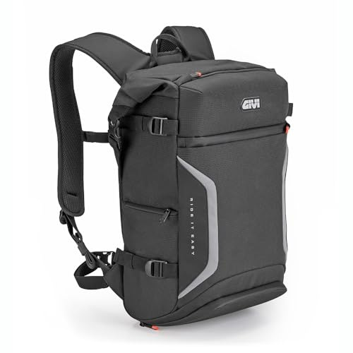 Motorrad-Rucksack GIVI Easy14 24L mit wasserdichter Innentasche, Roll-Top-Verschluss und Laptopfach 16 Zoll – Schwarz