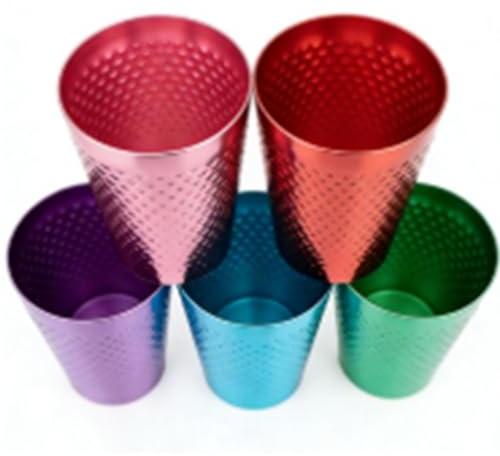 Sxhlseller Juego de 5 Vasos de Aluminio Martillado, Vasos de Metal Livianos y Reutilizables para Bebidas Frías, Diseño de Alta Conductividad Térmica de Grado Alimenticio en Cinco Colores (5PCS)