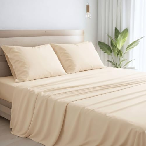 Maxime Maison - Sabanas Cama 140 x 200 Juego de Sabanas 4 Piezas (Sábana Bajera, Sábana Plana y 2 Fundas de Almohada) Tacto con Mano la Calidad de un Tejido de Fibra Natural