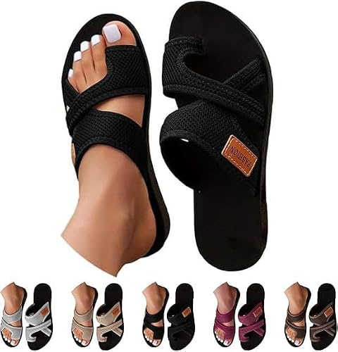 Orthopädische Sandalen Damen, Bequeme Sommerschuhe für Strand & Alltag – Lässige, geflochtene Pantoletten mit Zehenring
