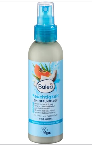 Balea Sprühpflege Feuchtigkeit 5in1 – 150 ml – Leave-in Haarpflege mit Hitzeschutz bis 230 °C – Ohne Silikone