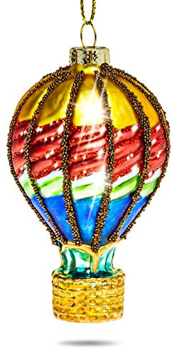 SIKORA Heißluftballon besondere Weihnachtskugel Glas Christbaumschmuck Deko Figur Weihnachten Anhänger Ornament - Trend Line - BS384