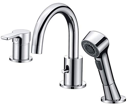 CREA Badezimmer Wasserhahn 3 Loch Chrom Breitgefächert Badewanne Vanity WC Wasserhahn mit herausziehbare Handbrause