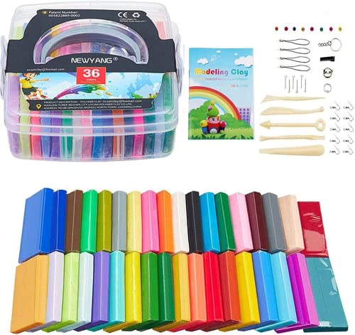 NEWYANG Kinder Knete Set - 36 Farben Ofen backen Polymer Clay Set gehören 5 Modellierwerkzeug und Schmuckzubehör Set,Polymer Ton Weihnachten und Geburtstagsgeschenke für Kinder.