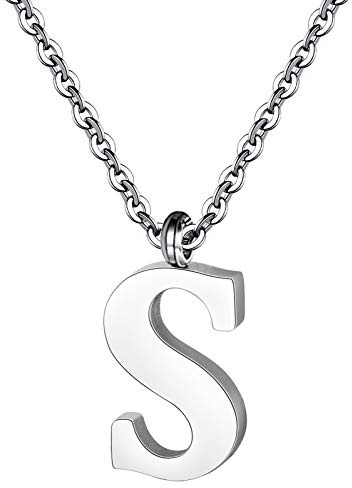 PARTNER - Collana con ciondolo a forma di lettera dell'alfabeto, in acciaio inox, 40,6 cm con estensione di 5,1 cm, da donna, Acciaio inossidabile Lac acciaio inox