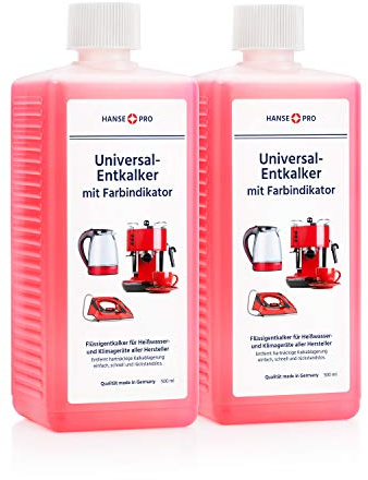 HANSE PRO Entkalker mit Farbindikator, 2 x 500 ml I Flüssig-Entkalker I Universal einsetzbar I Kalklöser I für Kaffeevollautomaten, Kaffee-Maschinen, Wasserkocher, Bügeleisen, Kaffee-Padmaschinen