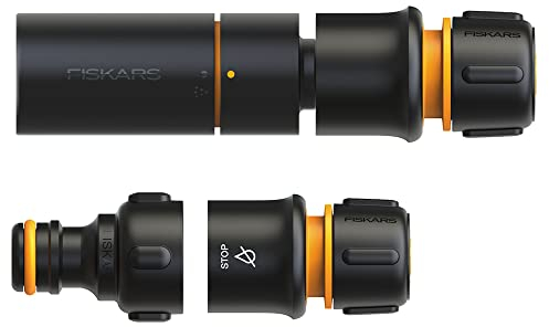 Fiskars Schlauchdüsen Starterkit, Solid, SoftGrip, Mit Schlauchdüse, Hahnverbinder und Schlauchanschlüssen, Ø 1,3-1,5 cm (1/2-5/8''), Schwarz/Orange, 1027090