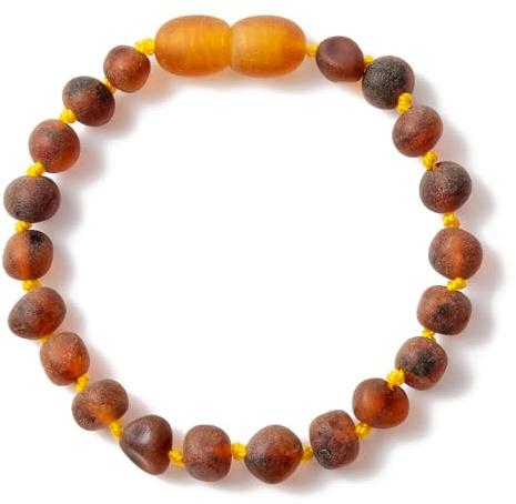 ZHAOXIA Pulsera de ámbar báltico auténtico(Cognac Raw) - 14cm Long - Tobillera - 100% ámbar báltico auténtico - joyería Hecha a Mano