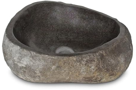 Top Serie Flussstein Handwaschbecken Naturstein Waschschale Stein Findling Natur Grau ca. 30-35 cm