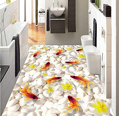 XiuTaiLtd Papier Peint De Sol 3D Individuel, Motif: Poisson Rouge, Pvc, Autocollant, Imperméable, Pour Salon, Salle De Bain, Sol 3D-250x175 CM