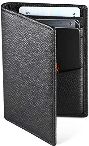WeValley Porta Carte Credito, Portafoglio Slim e Portacarte Di Credito Da Uomo e Donna, Protezione RFID, 9 carte, Bifold, Pelle Alta Qualità (Nero 2)