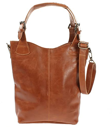 LECONI Henkeltasche Echtleder Vintage-Look Damentasche für Shopping Handtasche für Damen Leder Shopper mit Trageriemen Beuteltasche für die Arbeit, Büro oder Alltag 34x35x10cm LE0054