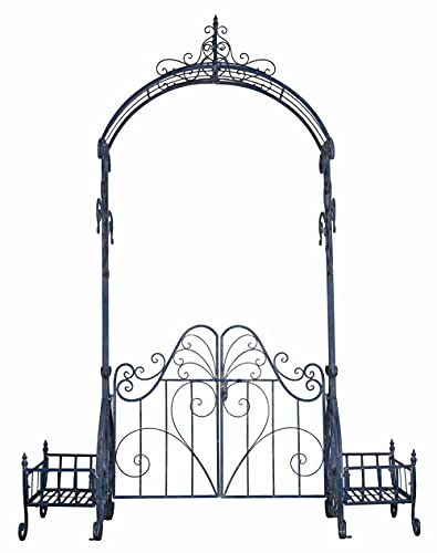 Torbogen Jardin de Provence – Romantischer Rosenbogen aus massivem Eisen mit 2 Gartentüren & Rankgittern, 255×185×50 cm, Durchgangshöhe 230 cm, Vintage-Landhausstil