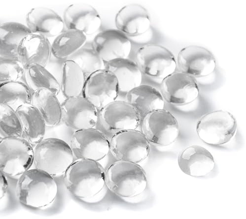 50PCS Mini Glass Gems,Clear Mancala Stones Flat Bottom Marble Beads for Home Decorative Art Craft Vase Filler(0.5~0.7)